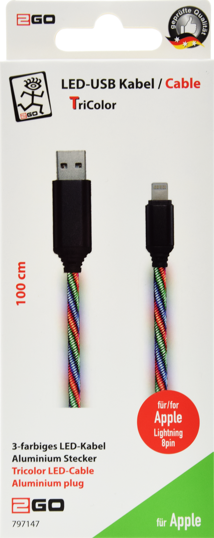USB-A auf USB Typ-C Kabel mit LED-Beleuchtung, 100 cm