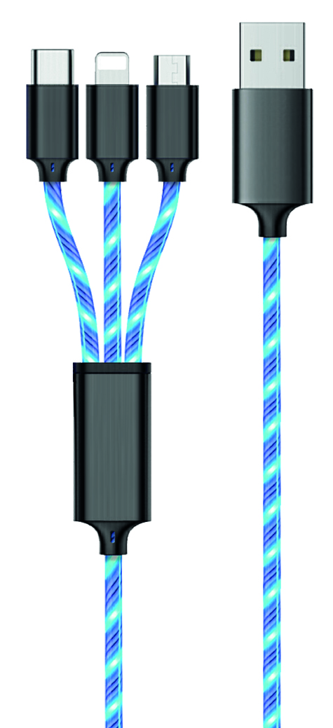 2GO Mobile.net - B2C -. 3in1 USB LED Kabel blau 100cm